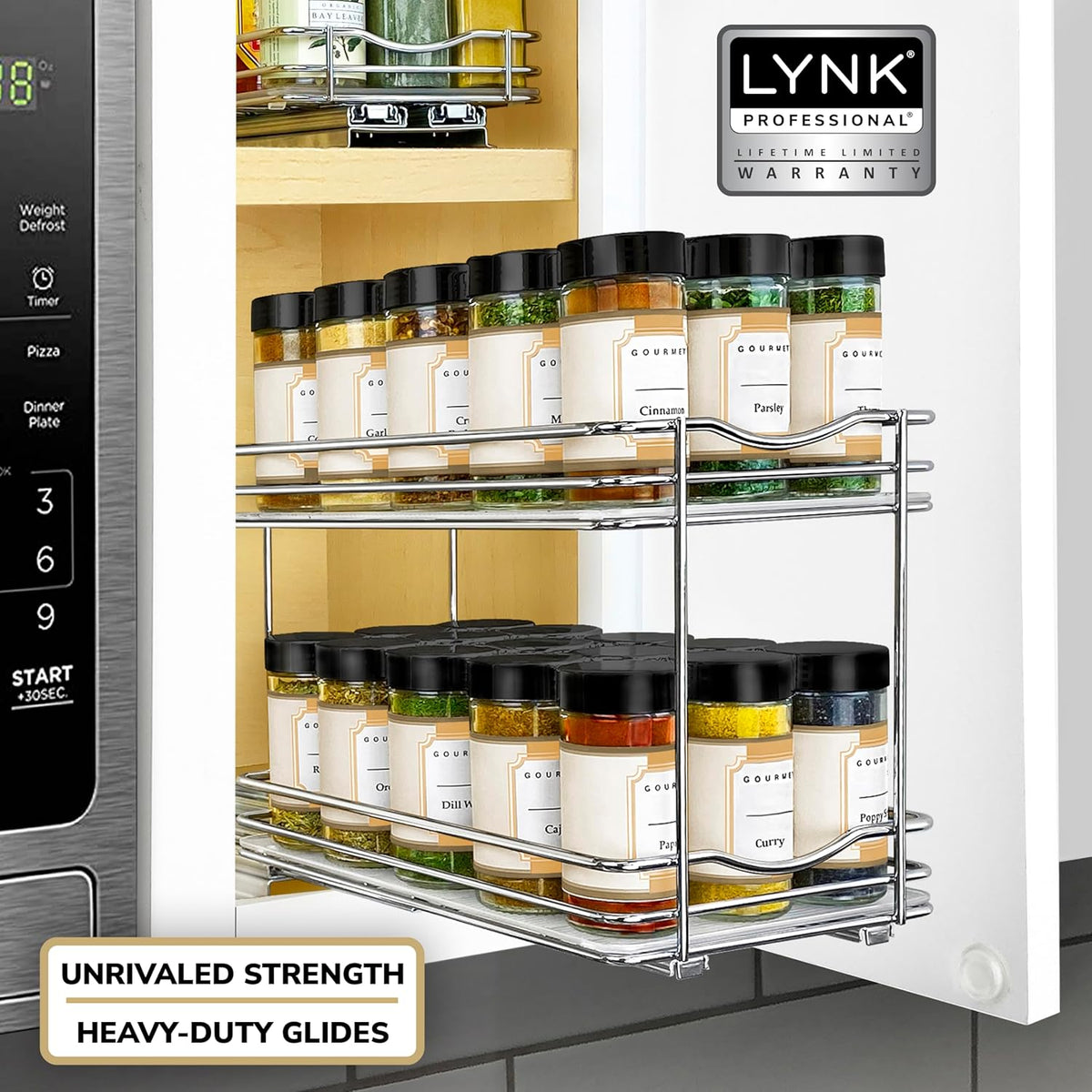 ® Pull Out Spice Organization for Cabinets - 4-3/8 inch Wide – Spice Rack for Inside Cabinets, Slide Out Spice Rack Organizer for cabinet – Pull Out Spice Rack, Sliding 2 Tier Chrome
