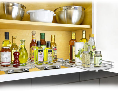 ® Pull Out Spice Organization for Cabinets - 4-3/8 inch Wide – Spice Rack for Inside Cabinets, Slide Out Spice Rack Organizer for cabinet – Pull Out Spice Rack, Sliding 2 Tier Chrome
