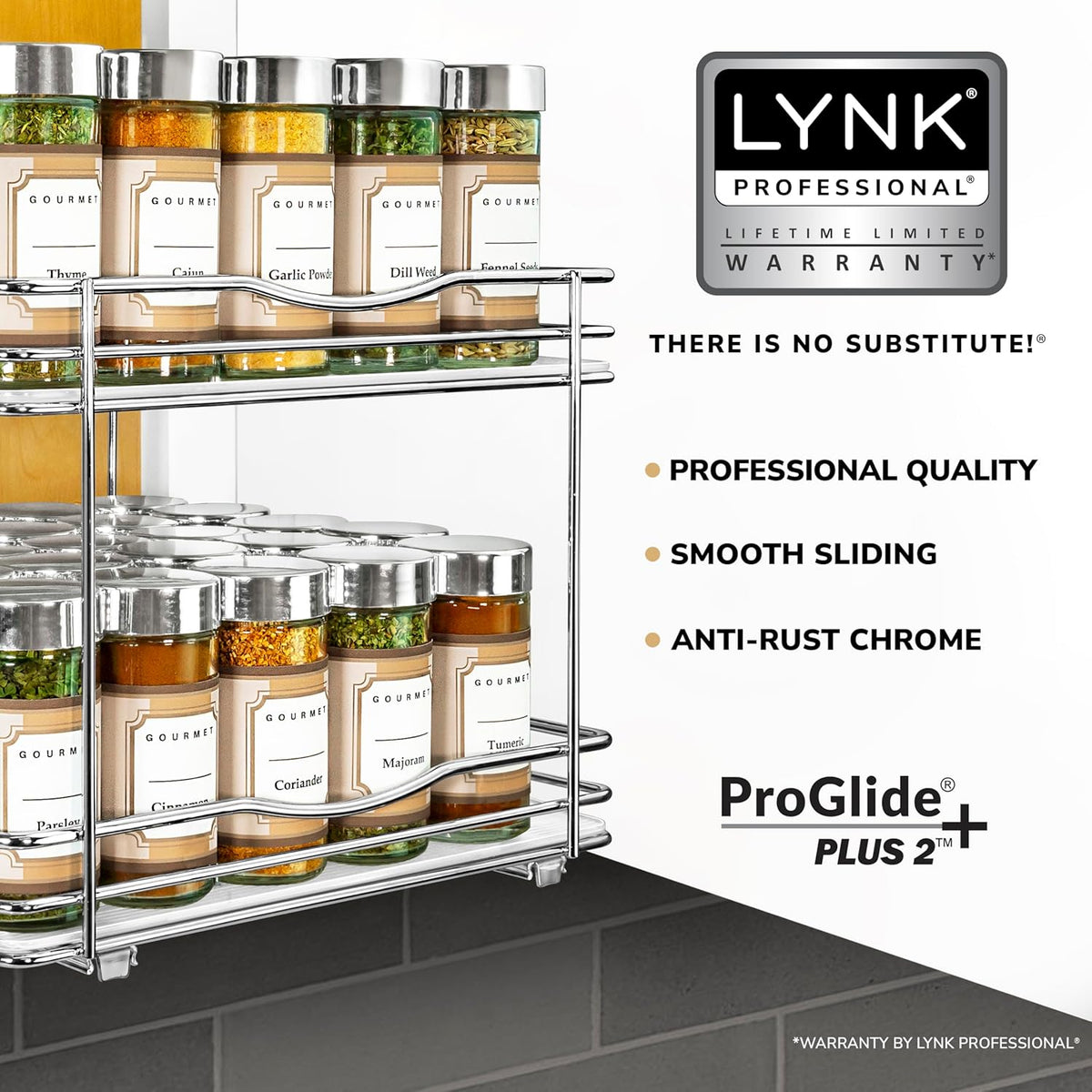 ® Pull Out Spice Organization for Cabinets - 4-3/8 inch Wide – Spice Rack for Inside Cabinets, Slide Out Spice Rack Organizer for cabinet – Pull Out Spice Rack, Sliding 2 Tier Chrome