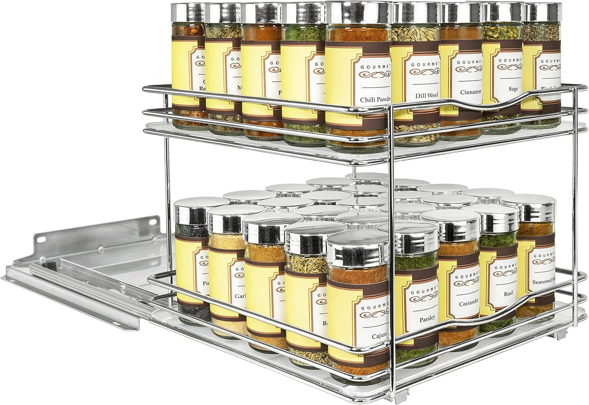 ® Pull Out Spice Organization for Cabinets - 4-3/8 inch Wide – Spice Rack for Inside Cabinets, Slide Out Spice Rack Organizer for cabinet – Pull Out Spice Rack, Sliding 2 Tier Chrome