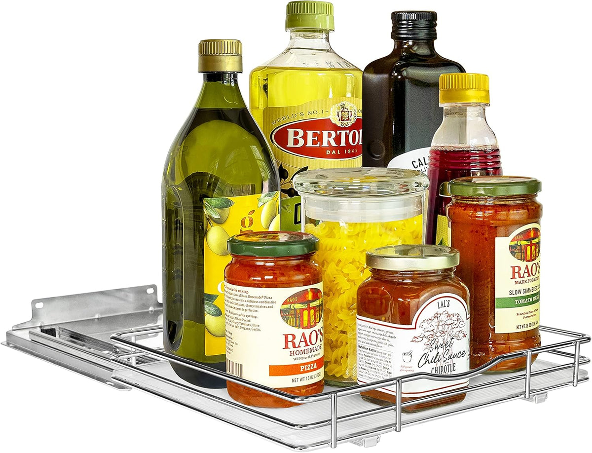 ® Pull Out Spice Organization for Cabinets - 4-3/8 inch Wide – Spice Rack for Inside Cabinets, Slide Out Spice Rack Organizer for cabinet – Pull Out Spice Rack, Sliding 2 Tier Chrome