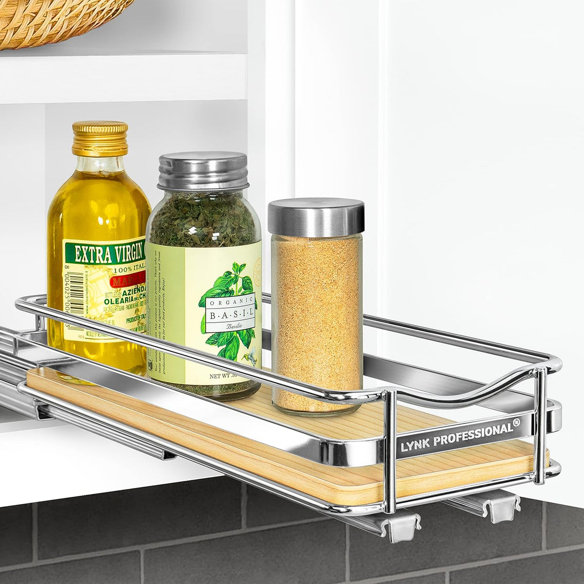 ® Pull Out Spice Organization for Cabinets - 4-3/8 inch Wide – Spice Rack for Inside Cabinets, Slide Out Spice Rack Organizer for cabinet – Pull Out Spice Rack, Sliding 2 Tier Chrome