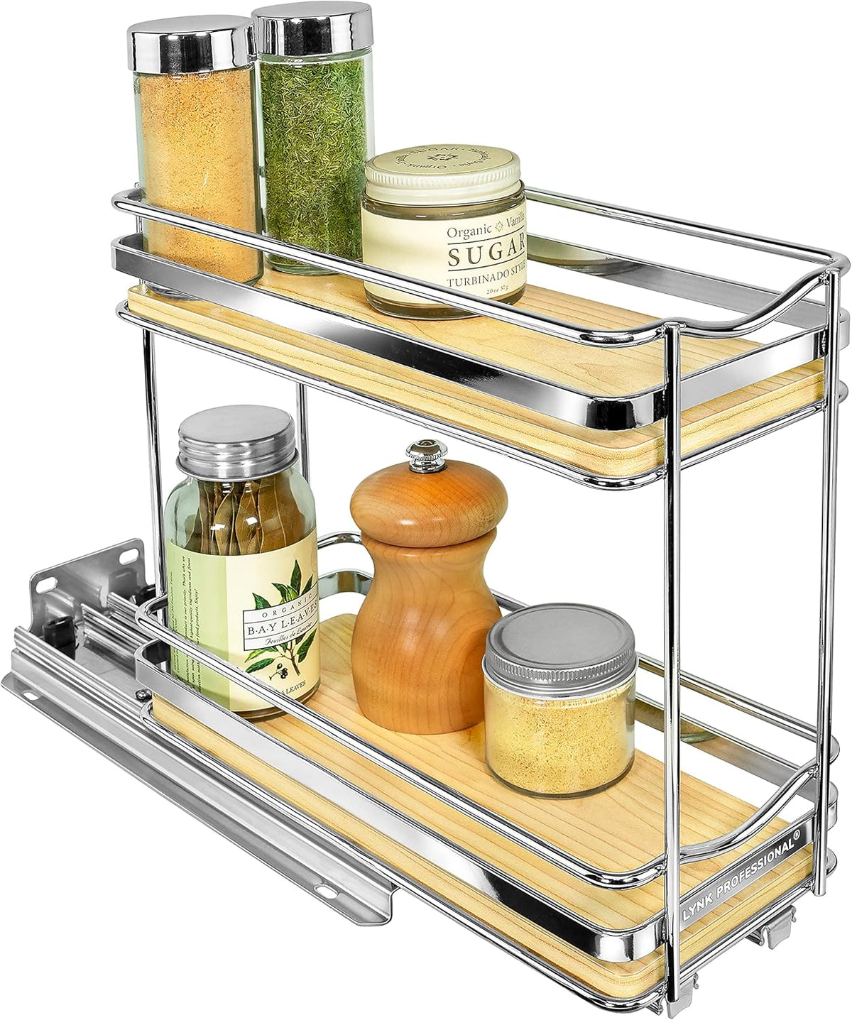 ® Pull Out Spice Organization for Cabinets - 4-3/8 inch Wide – Spice Rack for Inside Cabinets, Slide Out Spice Rack Organizer for cabinet – Pull Out Spice Rack, Sliding 2 Tier Chrome