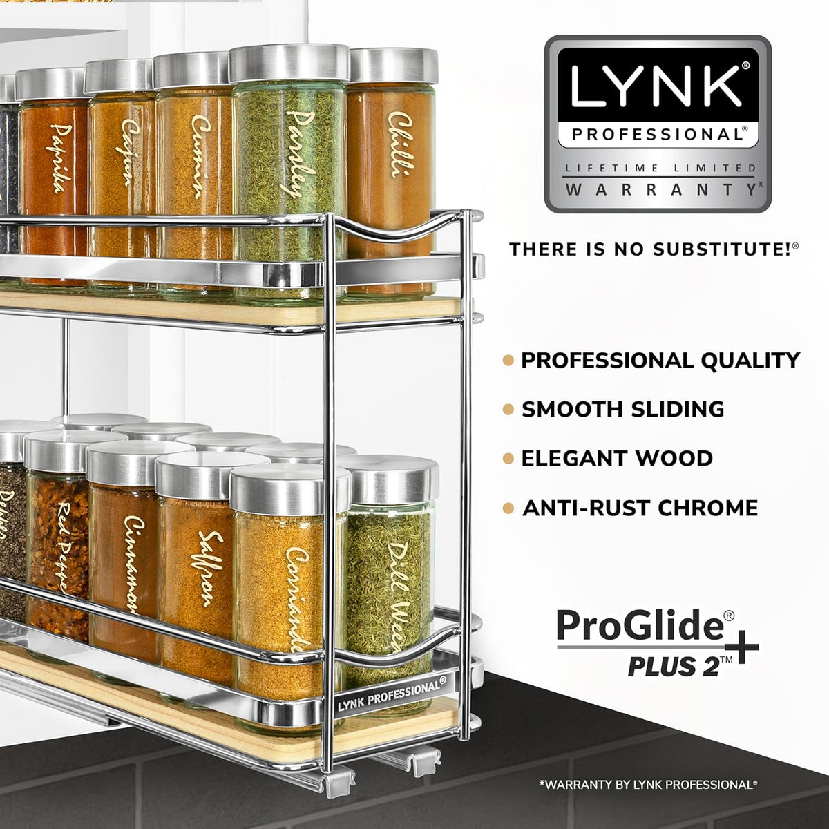 ® Pull Out Spice Organization for Cabinets - 4-3/8 inch Wide – Spice Rack for Inside Cabinets, Slide Out Spice Rack Organizer for cabinet – Pull Out Spice Rack, Sliding 2 Tier Chrome