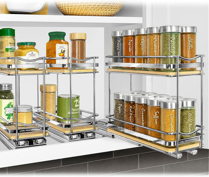 ® Pull Out Spice Organization for Cabinets - 4-3/8 inch Wide – Spice Rack for Inside Cabinets, Slide Out Spice Rack Organizer for cabinet – Pull Out Spice Rack, Sliding 2 Tier Chrome
