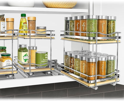 ® Pull Out Spice Organization for Cabinets - 4-3/8 inch Wide – Spice Rack for Inside Cabinets, Slide Out Spice Rack Organizer for cabinet – Pull Out Spice Rack, Sliding 2 Tier Chrome