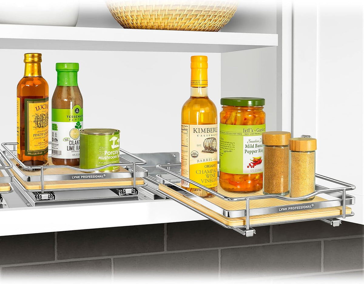 ® Pull Out Spice Organization for Cabinets - 4-3/8 inch Wide – Spice Rack for Inside Cabinets, Slide Out Spice Rack Organizer for cabinet – Pull Out Spice Rack, Sliding 2 Tier Chrome