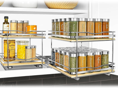 ® Pull Out Spice Organization for Cabinets - 4-3/8 inch Wide – Spice Rack for Inside Cabinets, Slide Out Spice Rack Organizer for cabinet – Pull Out Spice Rack, Sliding 2 Tier Chrome