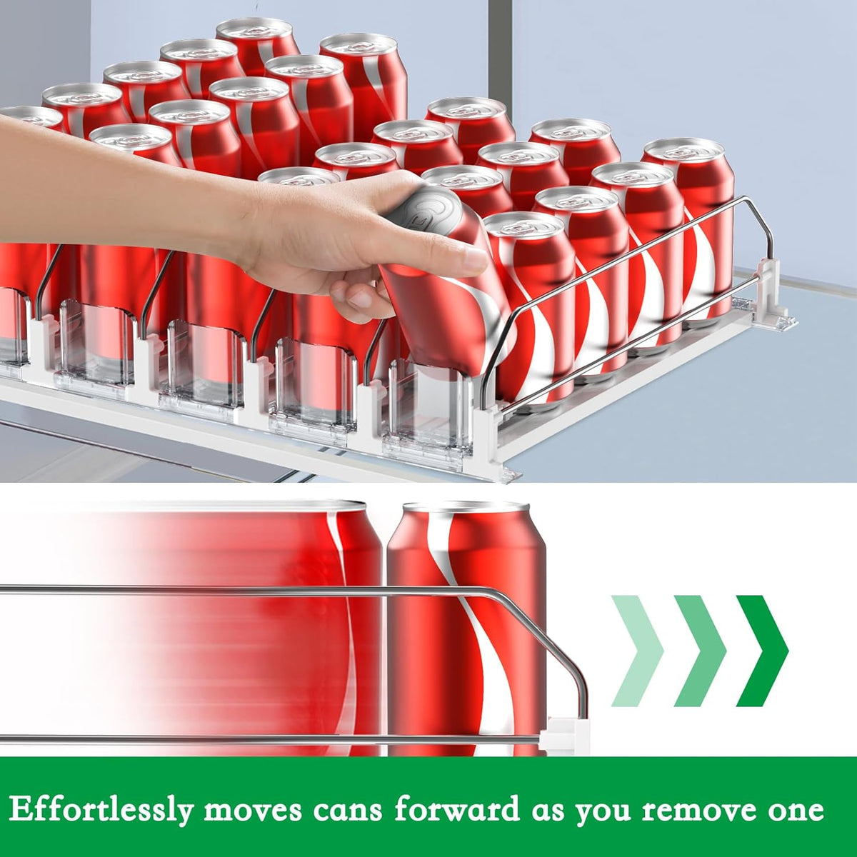 Drink Organizer for Fridge,Holds 25 Cans | Self-pushing drink dispenser fits refrigerator shelves|Space-saving storage|Perfect for fridge organizers and storage