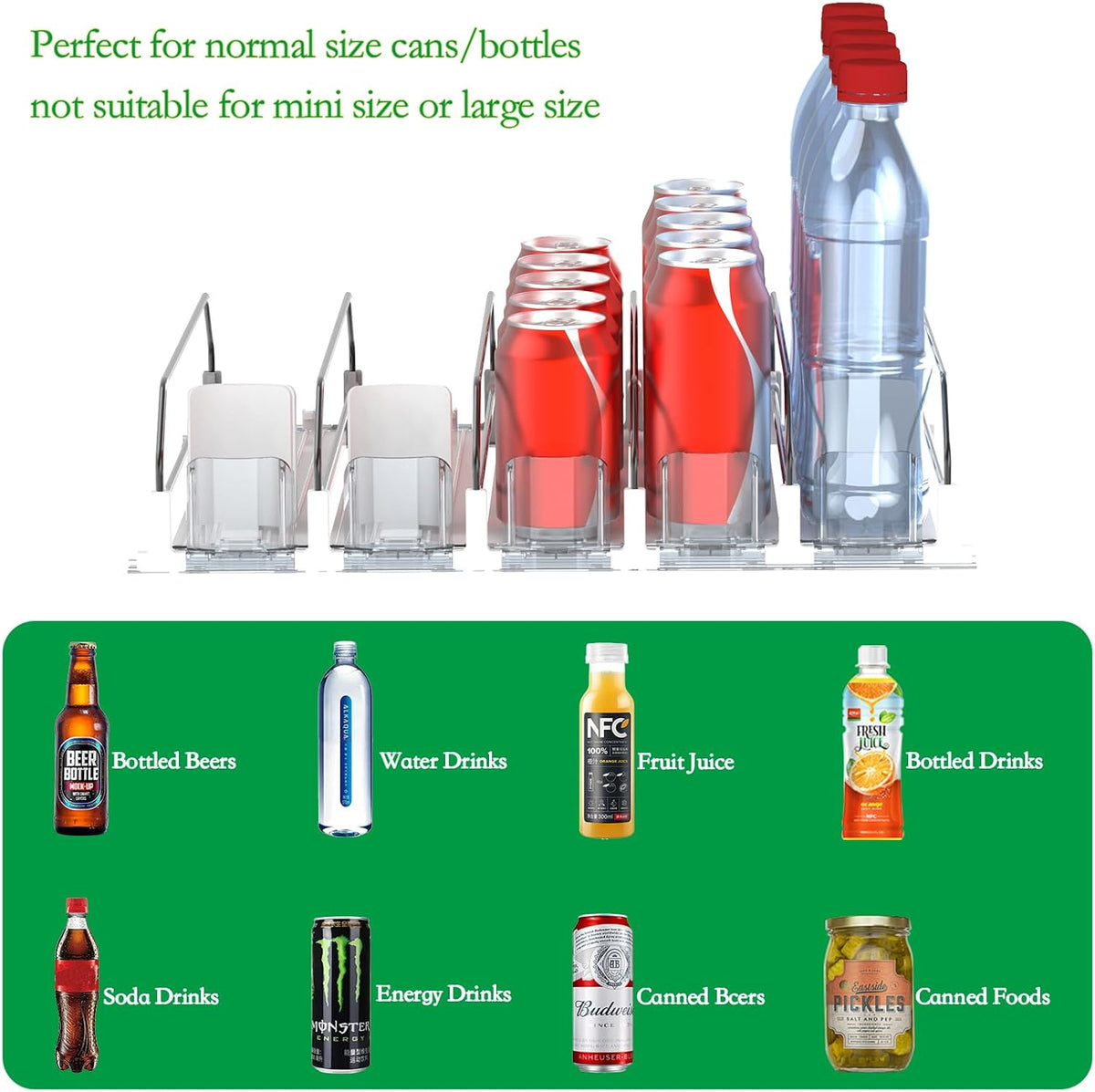 Drink Organizer for Fridge,Holds 25 Cans | Self-pushing drink dispenser fits refrigerator shelves|Space-saving storage|Perfect for fridge organizers and storage