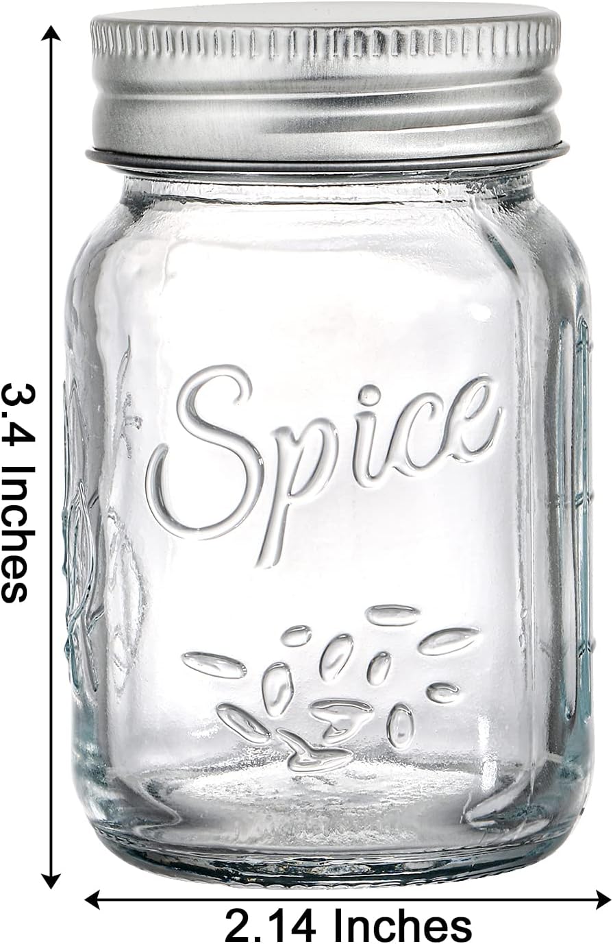30 Pack 4 Oz Glass Mason Spice Jar with Shaker Lids& Labels, Empty Spice Bottle Mini Mason Jars with Airtight Metal Caps and Collapsible Funnel for Herbs & Spices