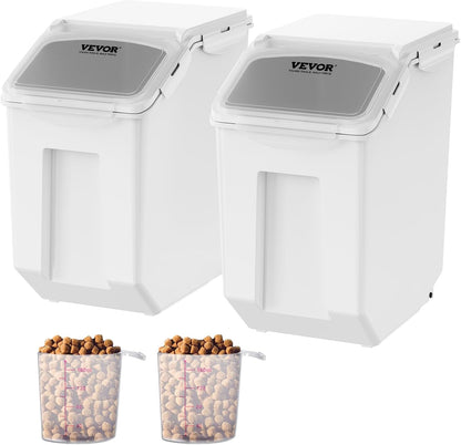 Rice Storage Container, 3.5Gal/15Lx2 + 4.5Gal/20Lx2 Large Dog Food Dispenser Bin, Kitchen Ingredient Grain Cereal Bin, Pet food Containers with Wheels, 4 Measuring Cups, Airtight Lid, 4 Pack