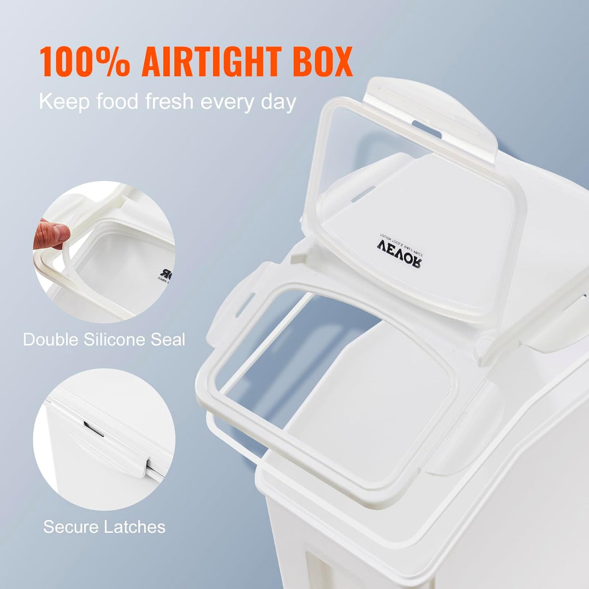 Rice Storage Container, 3.5Gal/15Lx2 + 4.5Gal/20Lx2 Large Dog Food Dispenser Bin, Kitchen Ingredient Grain Cereal Bin, Pet food Containers with Wheels, 4 Measuring Cups, Airtight Lid, 4 Pack