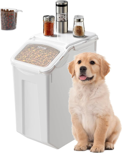 Rice Storage Container, 3.5Gal/15Lx2 + 4.5Gal/20Lx2 Large Dog Food Dispenser Bin, Kitchen Ingredient Grain Cereal Bin, Pet food Containers with Wheels, 4 Measuring Cups, Airtight Lid, 4 Pack