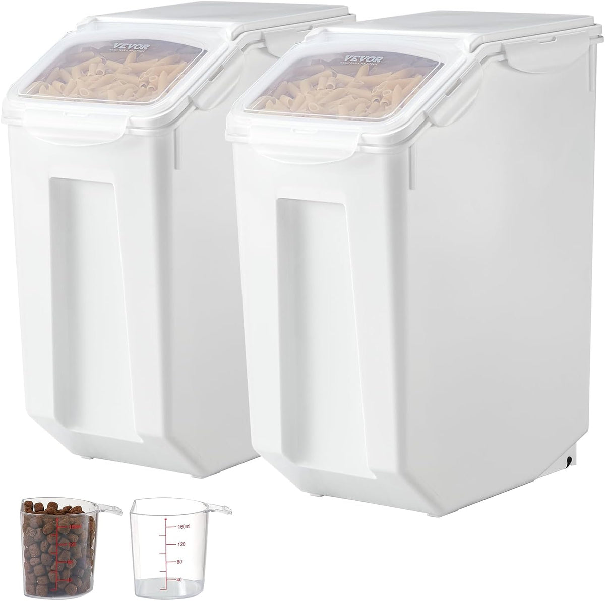 Rice Storage Container, 3.5Gal/15Lx2 + 4.5Gal/20Lx2 Large Dog Food Dispenser Bin, Kitchen Ingredient Grain Cereal Bin, Pet food Containers with Wheels, 4 Measuring Cups, Airtight Lid, 4 Pack