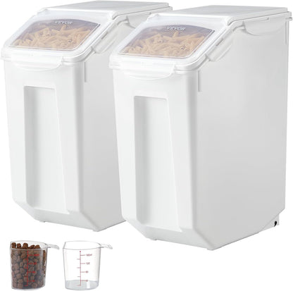 Rice Storage Container, 3.5Gal/15Lx2 + 4.5Gal/20Lx2 Large Dog Food Dispenser Bin, Kitchen Ingredient Grain Cereal Bin, Pet food Containers with Wheels, 4 Measuring Cups, Airtight Lid, 4 Pack