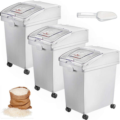 Rice Storage Container, 3.5Gal/15Lx2 + 4.5Gal/20Lx2 Large Dog Food Dispenser Bin, Kitchen Ingredient Grain Cereal Bin, Pet food Containers with Wheels, 4 Measuring Cups, Airtight Lid, 4 Pack