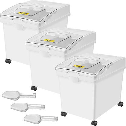 Rice Storage Container, 3.5Gal/15Lx2 + 4.5Gal/20Lx2 Large Dog Food Dispenser Bin, Kitchen Ingredient Grain Cereal Bin, Pet food Containers with Wheels, 4 Measuring Cups, Airtight Lid, 4 Pack