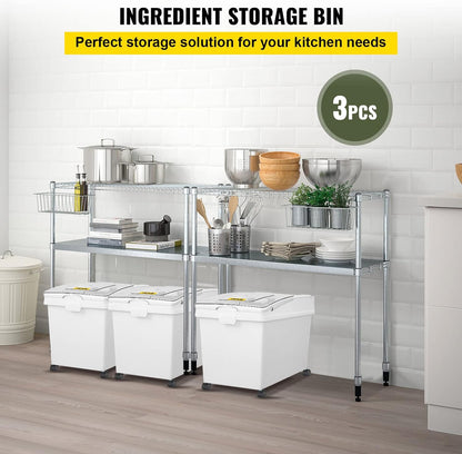 Rice Storage Container, 3.5Gal/15Lx2 + 4.5Gal/20Lx2 Large Dog Food Dispenser Bin, Kitchen Ingredient Grain Cereal Bin, Pet food Containers with Wheels, 4 Measuring Cups, Airtight Lid, 4 Pack