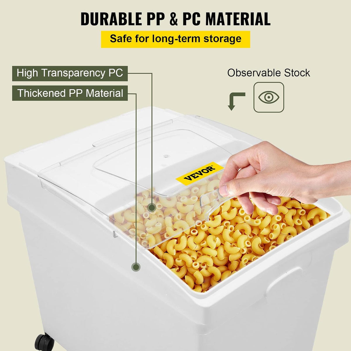 Rice Storage Container, 3.5Gal/15Lx2 + 4.5Gal/20Lx2 Large Dog Food Dispenser Bin, Kitchen Ingredient Grain Cereal Bin, Pet food Containers with Wheels, 4 Measuring Cups, Airtight Lid, 4 Pack