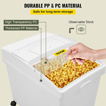 Rice Storage Container, 3.5Gal/15Lx2 + 4.5Gal/20Lx2 Large Dog Food Dispenser Bin, Kitchen Ingredient Grain Cereal Bin, Pet food Containers with Wheels, 4 Measuring Cups, Airtight Lid, 4 Pack