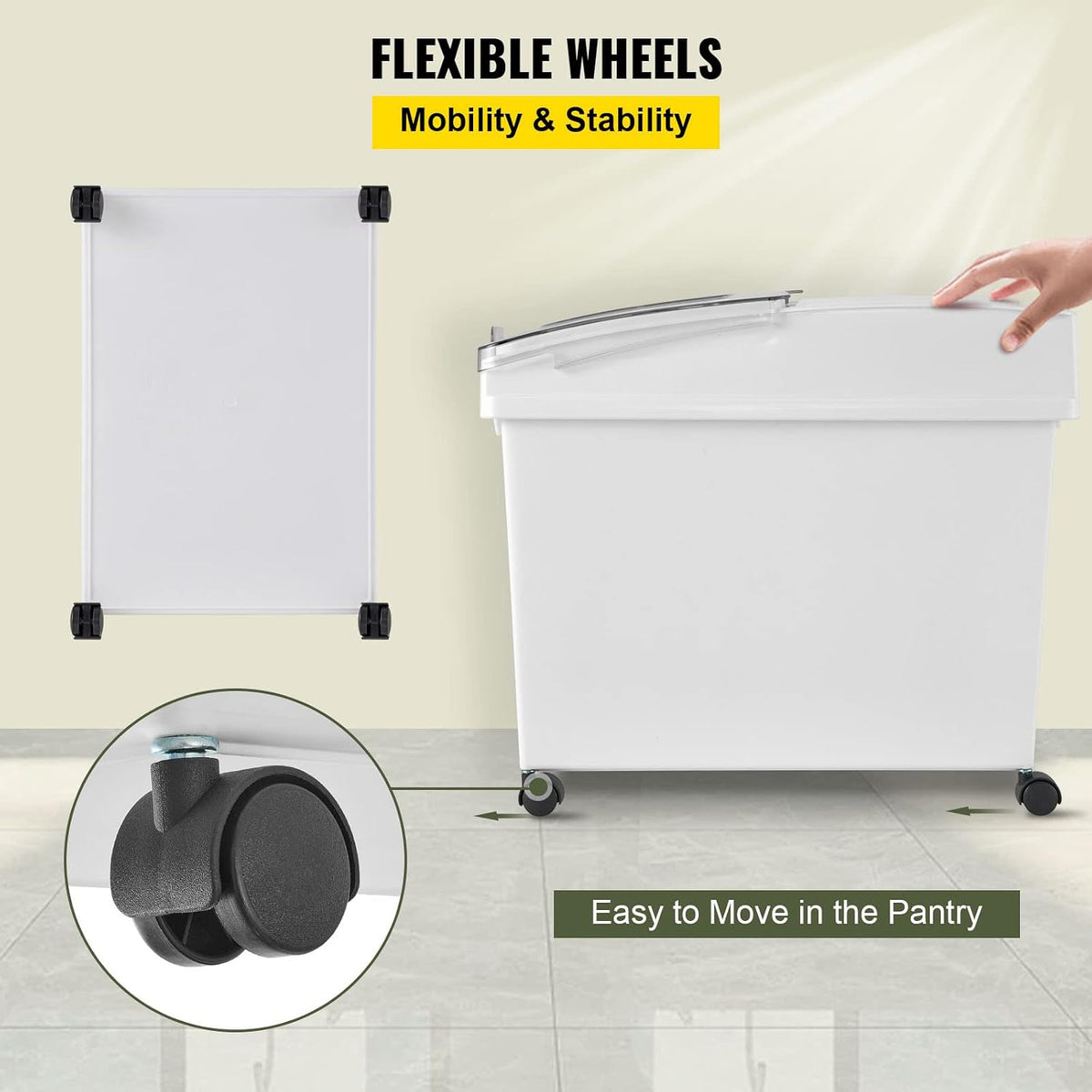 Rice Storage Container, 3.5Gal/15Lx2 + 4.5Gal/20Lx2 Large Dog Food Dispenser Bin, Kitchen Ingredient Grain Cereal Bin, Pet food Containers with Wheels, 4 Measuring Cups, Airtight Lid, 4 Pack