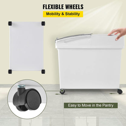 Rice Storage Container, 3.5Gal/15Lx2 + 4.5Gal/20Lx2 Large Dog Food Dispenser Bin, Kitchen Ingredient Grain Cereal Bin, Pet food Containers with Wheels, 4 Measuring Cups, Airtight Lid, 4 Pack