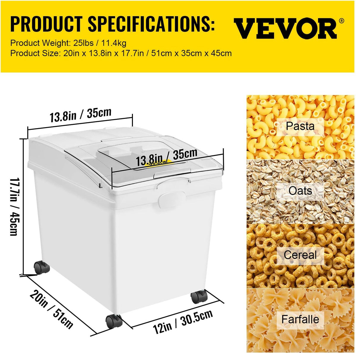 Rice Storage Container, 3.5Gal/15Lx2 + 4.5Gal/20Lx2 Large Dog Food Dispenser Bin, Kitchen Ingredient Grain Cereal Bin, Pet food Containers with Wheels, 4 Measuring Cups, Airtight Lid, 4 Pack