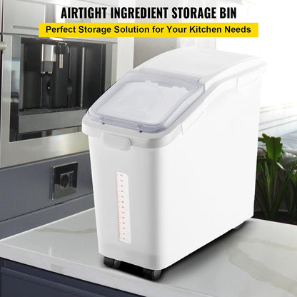 Rice Storage Container, 3.5Gal/15Lx2 + 4.5Gal/20Lx2 Large Dog Food Dispenser Bin, Kitchen Ingredient Grain Cereal Bin, Pet food Containers with Wheels, 4 Measuring Cups, Airtight Lid, 4 Pack