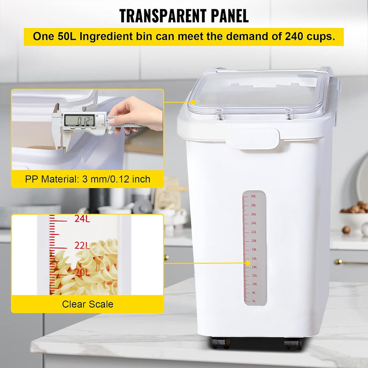 Rice Storage Container, 3.5Gal/15Lx2 + 4.5Gal/20Lx2 Large Dog Food Dispenser Bin, Kitchen Ingredient Grain Cereal Bin, Pet food Containers with Wheels, 4 Measuring Cups, Airtight Lid, 4 Pack