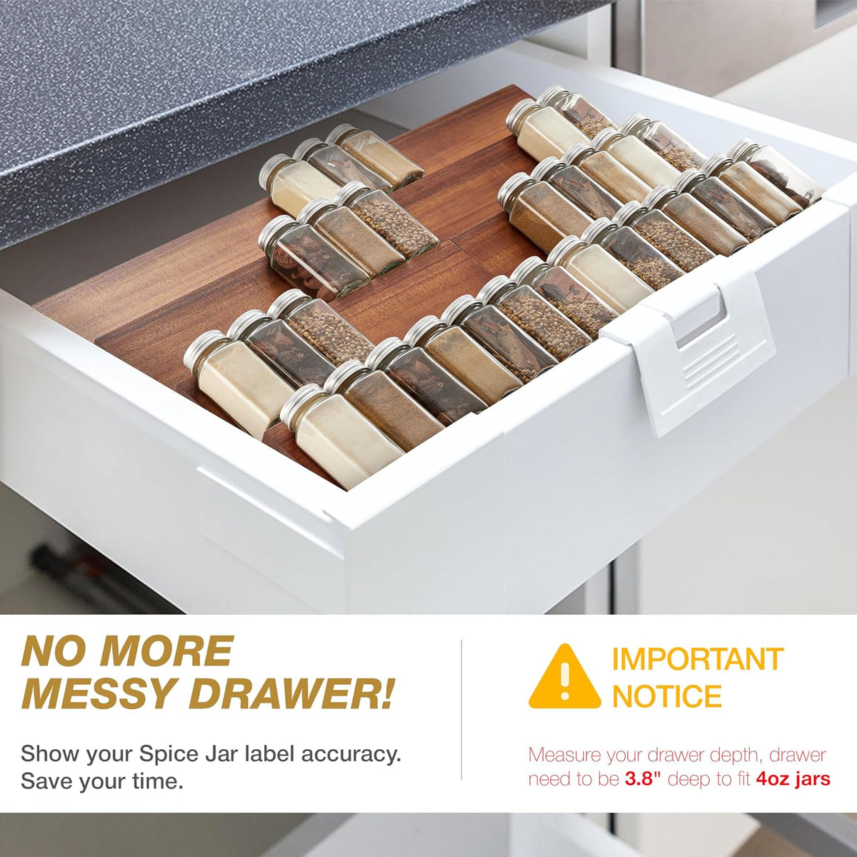 Acacia Wooden Spice Rack Organizer for Cabinet - Spice Drawer Insert, Spice Organization for Cabinet, Seasoning Organizer, Spice Holder Pack of 4 (Acacia pack 4)