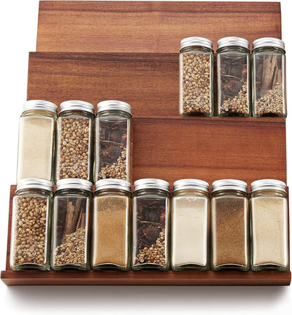 Acacia Wooden Spice Rack Organizer for Cabinet - Spice Drawer Insert, Spice Organization for Cabinet, Seasoning Organizer, Spice Holder Pack of 4 (Acacia pack 4)