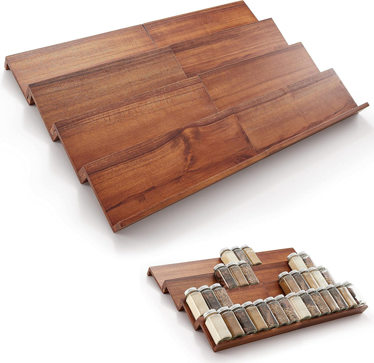 Acacia Wooden Spice Rack Organizer for Cabinet - Spice Drawer Insert, Spice Organization for Cabinet, Seasoning Organizer, Spice Holder Pack of 4 (Acacia pack 4)
