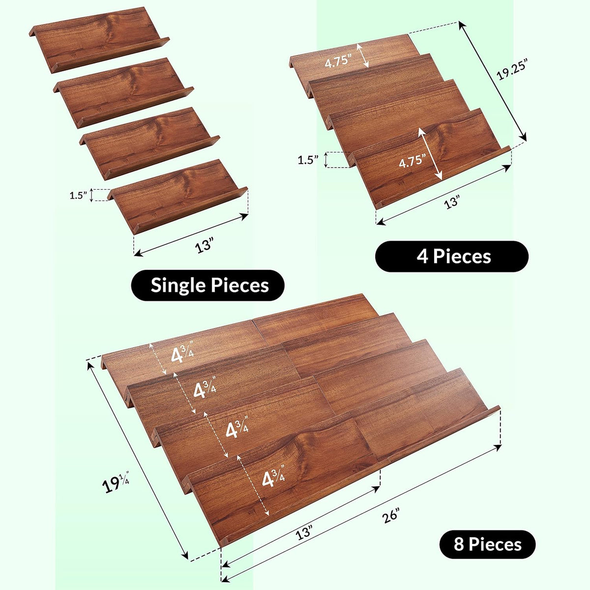 Acacia Wooden Spice Rack Organizer for Cabinet - Spice Drawer Insert, Spice Organization for Cabinet, Seasoning Organizer, Spice Holder Pack of 4 (Acacia pack 4)