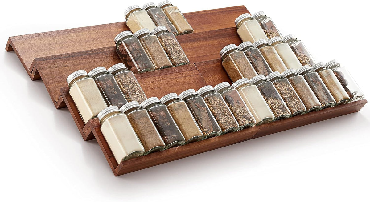 Acacia Wooden Spice Rack Organizer for Cabinet - Spice Drawer Insert, Spice Organization for Cabinet, Seasoning Organizer, Spice Holder Pack of 4 (Acacia pack 4)