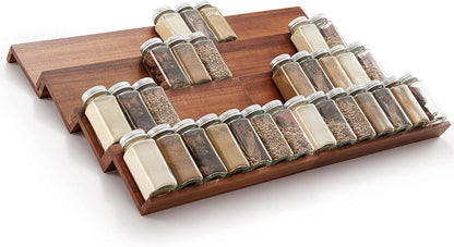 Acacia Wooden Spice Rack Organizer for Cabinet - Spice Drawer Insert, Spice Organization for Cabinet, Seasoning Organizer, Spice Holder Pack of 4 (Acacia pack 4)