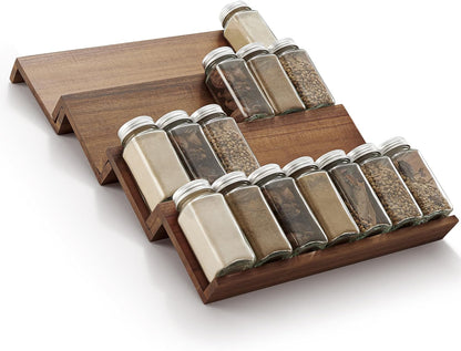 Acacia Wooden Spice Rack Organizer for Cabinet - Spice Drawer Insert, Spice Organization for Cabinet, Seasoning Organizer, Spice Holder Pack of 4 (Acacia pack 4)