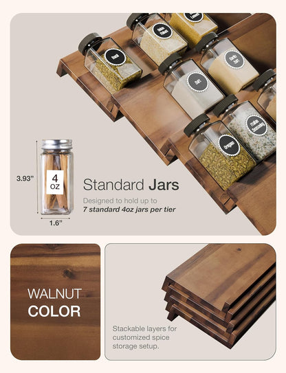 Acacia Wooden Spice Rack Organizer for Cabinet - Spice Drawer Insert, Spice Organization for Cabinet, Seasoning Organizer, Spice Holder Pack of 4 (Acacia pack 4)