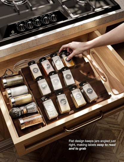 Acacia Wooden Spice Rack Organizer for Cabinet - Spice Drawer Insert, Spice Organization for Cabinet, Seasoning Organizer, Spice Holder Pack of 4 (Acacia pack 4)