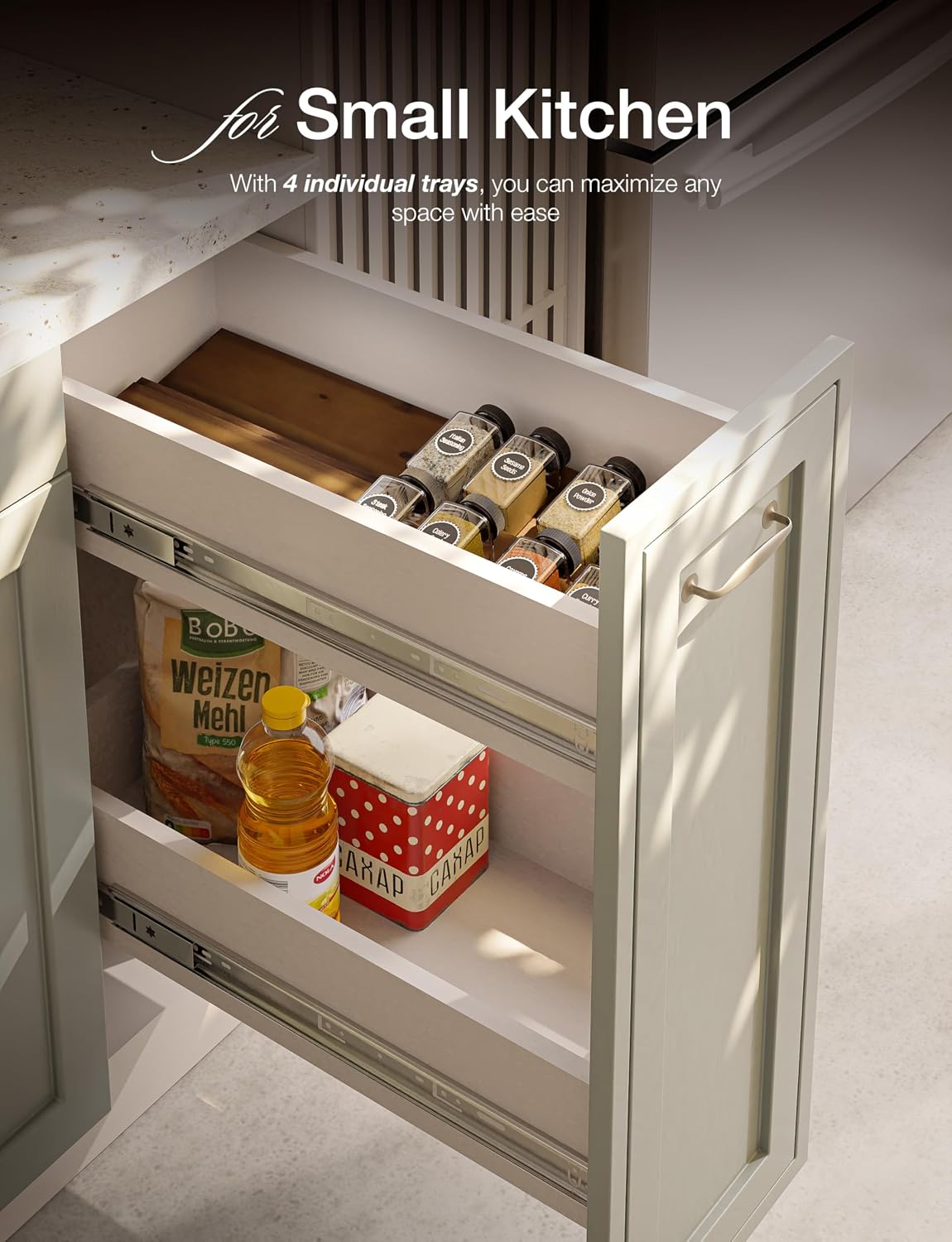 Acacia Wooden Spice Rack Organizer for Cabinet - Spice Drawer Insert, Spice Organization for Cabinet, Seasoning Organizer, Spice Holder Pack of 4 (Acacia pack 4)