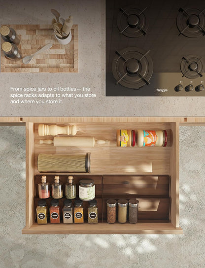 Acacia Wooden Spice Rack Organizer for Cabinet - Spice Drawer Insert, Spice Organization for Cabinet, Seasoning Organizer, Spice Holder Pack of 4 (Acacia pack 4)