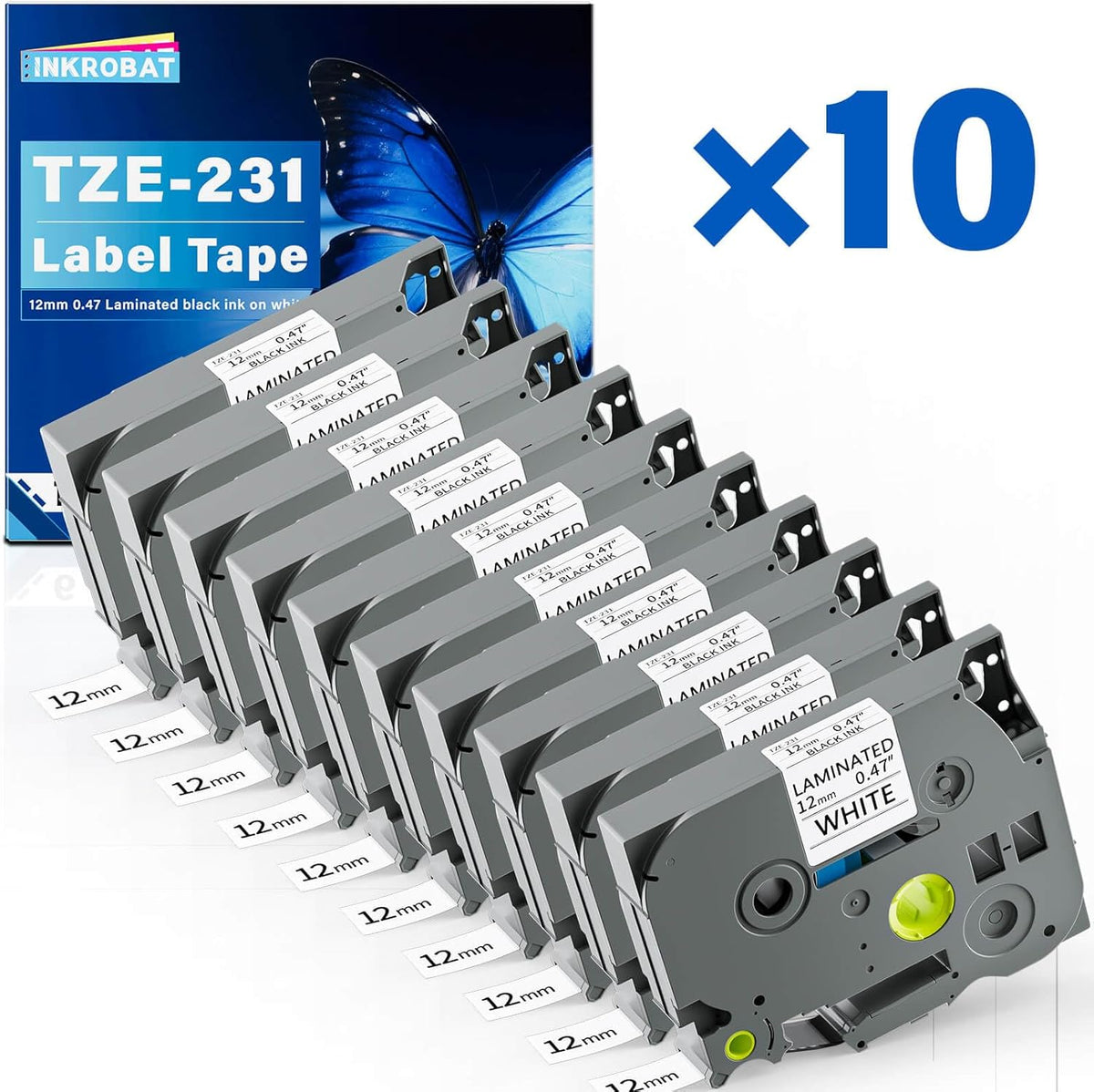 TZE-231 Label Maker Tape 12mm 0.47 Laminated Black on White Replacement for TZ TZE TZE231 1/2" x 8m Tape Cassette for Ptouch PT-D220 PTD220 D220 PT-D210 PTD210 PT-H110 PT-D200 PT-D400 D410 (7 Packs)
