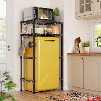 Mini Fridge Shelf with Storage, 2-Tier Adjustable Metal Shelving Unit with 8 Hooks,176 LBS Heavy Duty Organizer Rack for Dorm Room,Apartment, Kitchen and Office,52.36" H x 26.38" W x 18.1" D