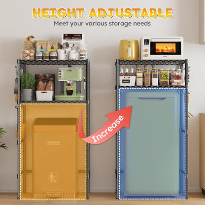 Mini Fridge Shelf with Storage, 2-Tier Adjustable Metal Shelving Unit with 8 Hooks,176 LBS Heavy Duty Organizer Rack for Dorm Room,Apartment, Kitchen and Office,52.36" H x 26.38" W x 18.1" D