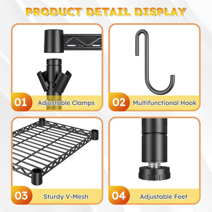 Mini Fridge Shelf with Storage, 2-Tier Adjustable Metal Shelving Unit with 8 Hooks,176 LBS Heavy Duty Organizer Rack for Dorm Room,Apartment, Kitchen and Office,52.36" H x 26.38" W x 18.1" D