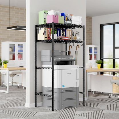 Mini Fridge Shelf with Storage, 2-Tier Adjustable Metal Shelving Unit with 8 Hooks,176 LBS Heavy Duty Organizer Rack for Dorm Room,Apartment, Kitchen and Office,52.36" H x 26.38" W x 18.1" D