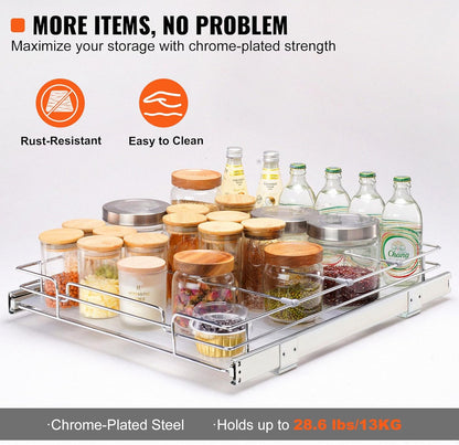 18.5"Wx21"Dx3.5"H Pull Out Cabinet Organizer, Heavy Duty Slide Out Pantry Shelves, Chrome-Plated Steel Roll Out Drawer, Drawer Storage for Home Under Sink, 20"Wx22"Dx7"H Install Size for Cabinet