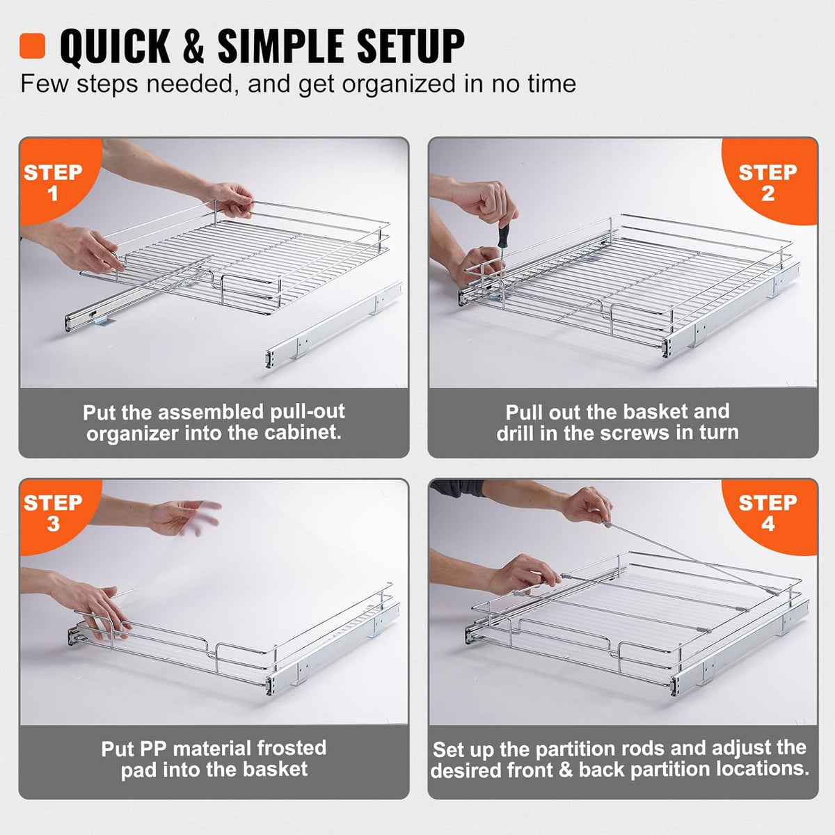 18.5"Wx21"Dx3.5"H Pull Out Cabinet Organizer, Heavy Duty Slide Out Pantry Shelves, Chrome-Plated Steel Roll Out Drawer, Drawer Storage for Home Under Sink, 20"Wx22"Dx7"H Install Size for Cabinet