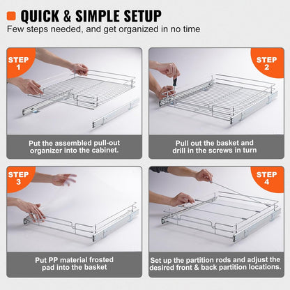 18.5"Wx21"Dx3.5"H Pull Out Cabinet Organizer, Heavy Duty Slide Out Pantry Shelves, Chrome-Plated Steel Roll Out Drawer, Drawer Storage for Home Under Sink, 20"Wx22"Dx7"H Install Size for Cabinet
