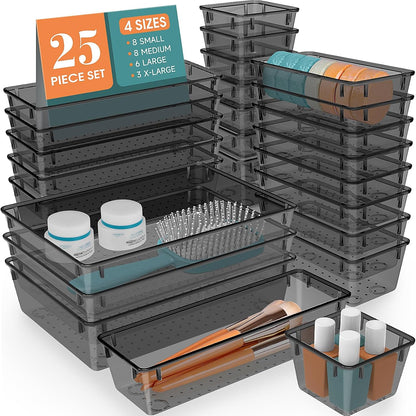 25 PCS Clear Plastic Drawer Organizer, Makeup Organizers and Storage Bins